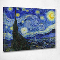 Art reproduction The Starry Night Van Gogh Vincent vvg14 รูปติดผนัง ภาพที่มีชื่อเสียง ภาพพิมพ์รายละเอียดคมชัดเทียบเท่าพิพิธภัณฑ์ชั้นนำ ภาพผ้าใบขึงเฟรมไม้แท้ พร้อมแขวน ผลิตในประเทศไทย งานฝีมือคุณภาพอิตาลี