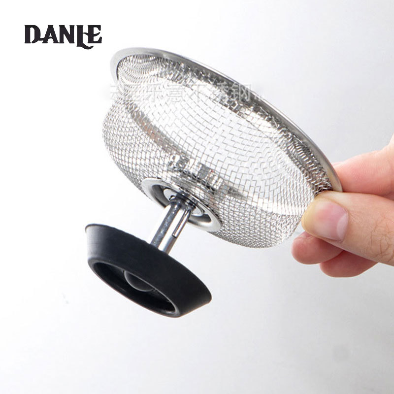 Kitchen sink fine mesh drain with rubber plug slag net sewer anti-clogging stainless steel filter ราคา 24 บาท*ส่งฟรี