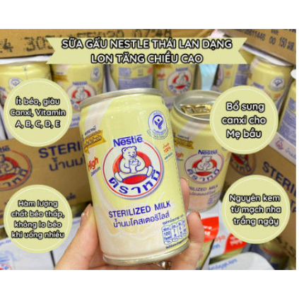 Lẻ Lốc 4 lon Sữa tươi gấu Nestle Thái Lan dạng lon mẫu mới 150ml