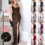 Sparkle Glam Dress for Woman, High Slit Formal Evening