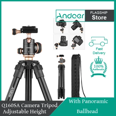 Andoer Q160SA Camera Tripod Complete Tripods with Panoramic Ballhead Bubble Level Adjustable Height Portable Travel Tripod for DSLR Digital Cameras Camcorder Mini Projector Compatible with Canon Nikon Sony