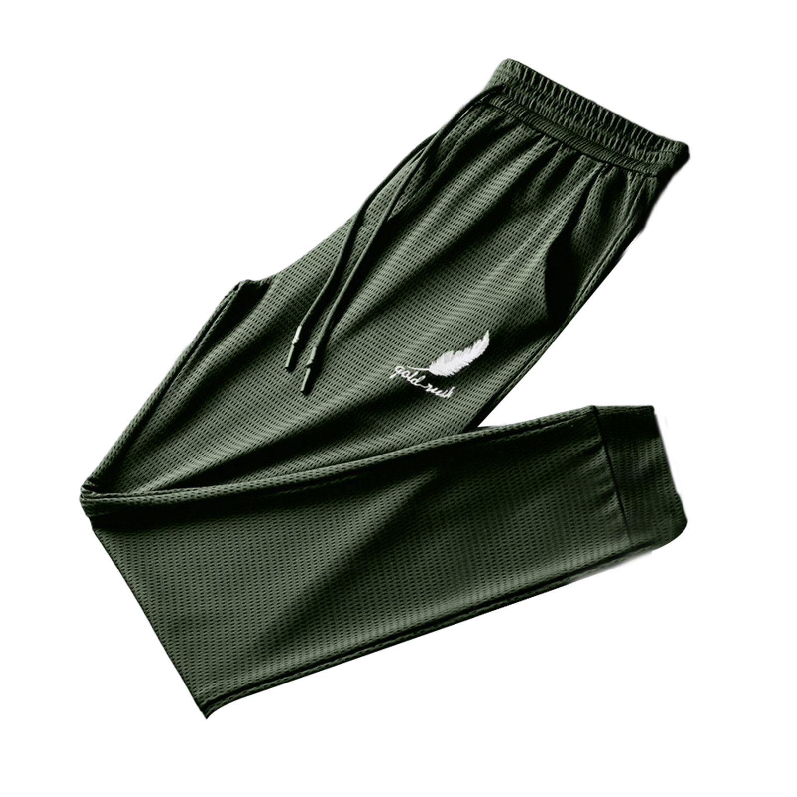 UHH Men Pants Ice Silk Mesh Feather Print Drawstring Summer Quick Dry Pockets Sports Pants for Daily Wear Sports Pants Solid - 2