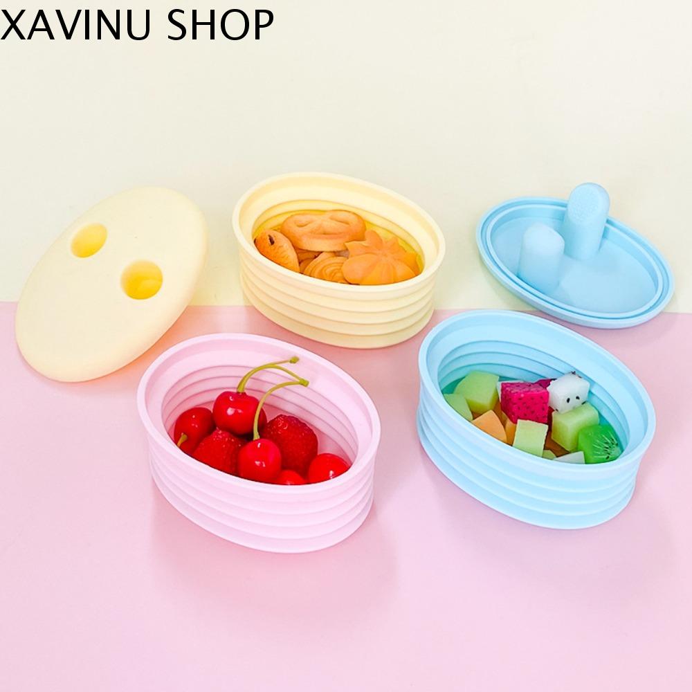 XAVINU Chống bụi Hộp ăn nhẹ gập lại cho trẻ em Chống bẩn tay Silicone Hộp kẹo Di động Không trượt Hộp Bảo Quản Thực Phẩm Trường học