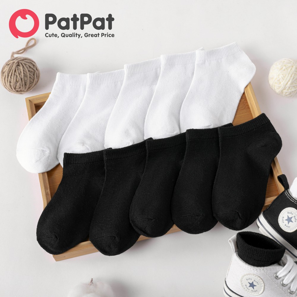 PatPat Socks For Kids Boy 5-pairs Baby Toddler Kid Solid Socks white socks