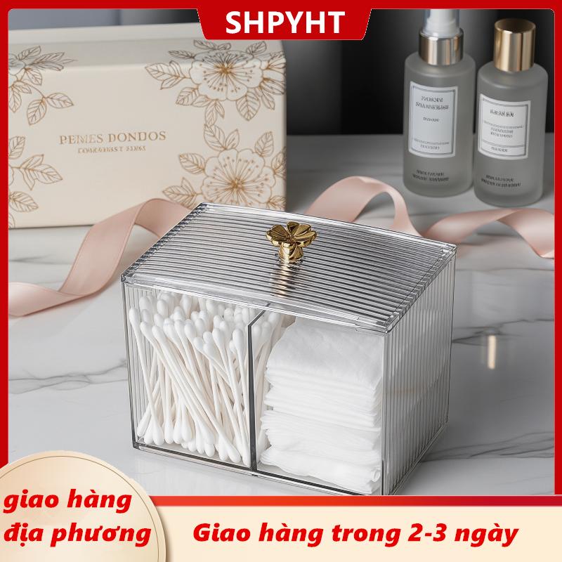 [COD] SHPYHT Giao hàng địa phương Trong suốt đa ngăn bông Pad chủ với nắp, thuận tiện cho việc lưu trữ bông Swabs và trang điểm