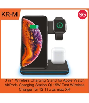 3 in 1 Wireless Charging Stand for Apple Watch AirPods Charging Station Qi 15W Fast Wireless Charger for iPhone 12 11 X XS MAX XR