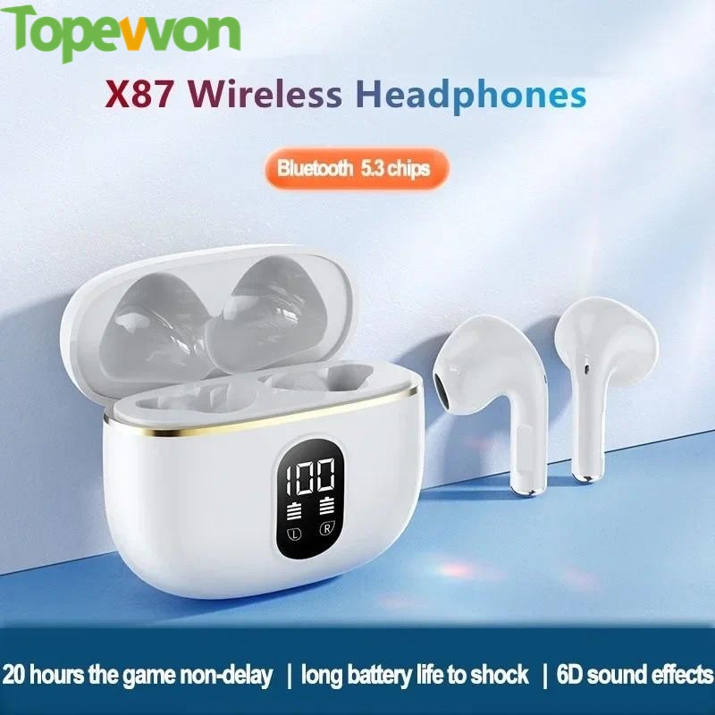 X87 Bluetooth 5.3 TWS Tai nghe không dây Với Màn hình LED tai nghe stereo điều khiển bằng cảm ứng Earbuds giảm tiếng ồn
