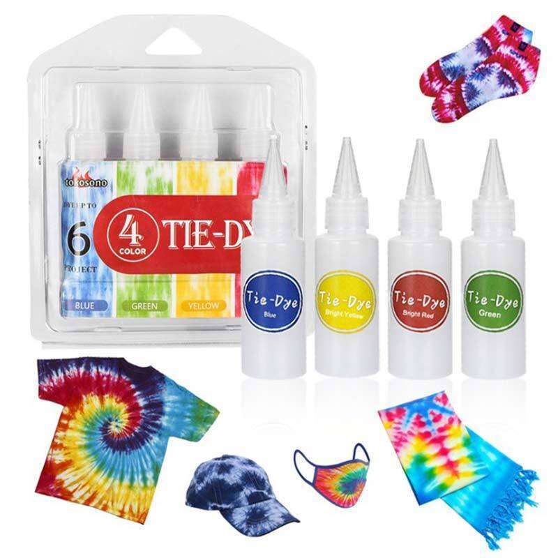 4pcs Kit Paint Colours Ink for Dyeing Fabric Clothes DIY Tie Dye Set with All Tie-Dye Decorating Techniques and Inspiration (Set of 4 Colours)