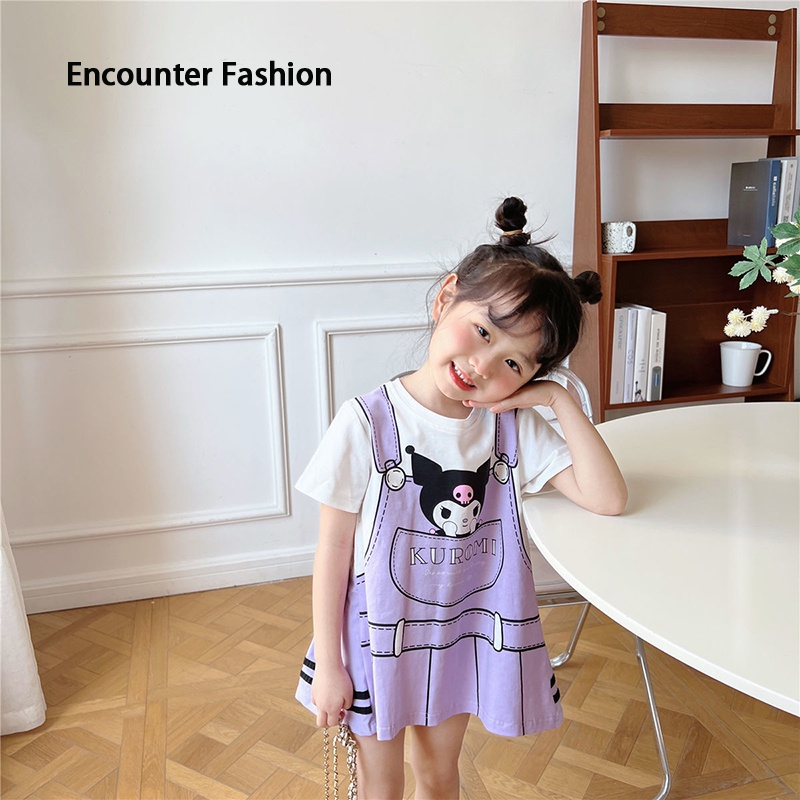 Planet Short Sleeve Folding Dress Cartoon Kuromi Cute Girl Dress ราคา 92 บาท*ส่งฟรี