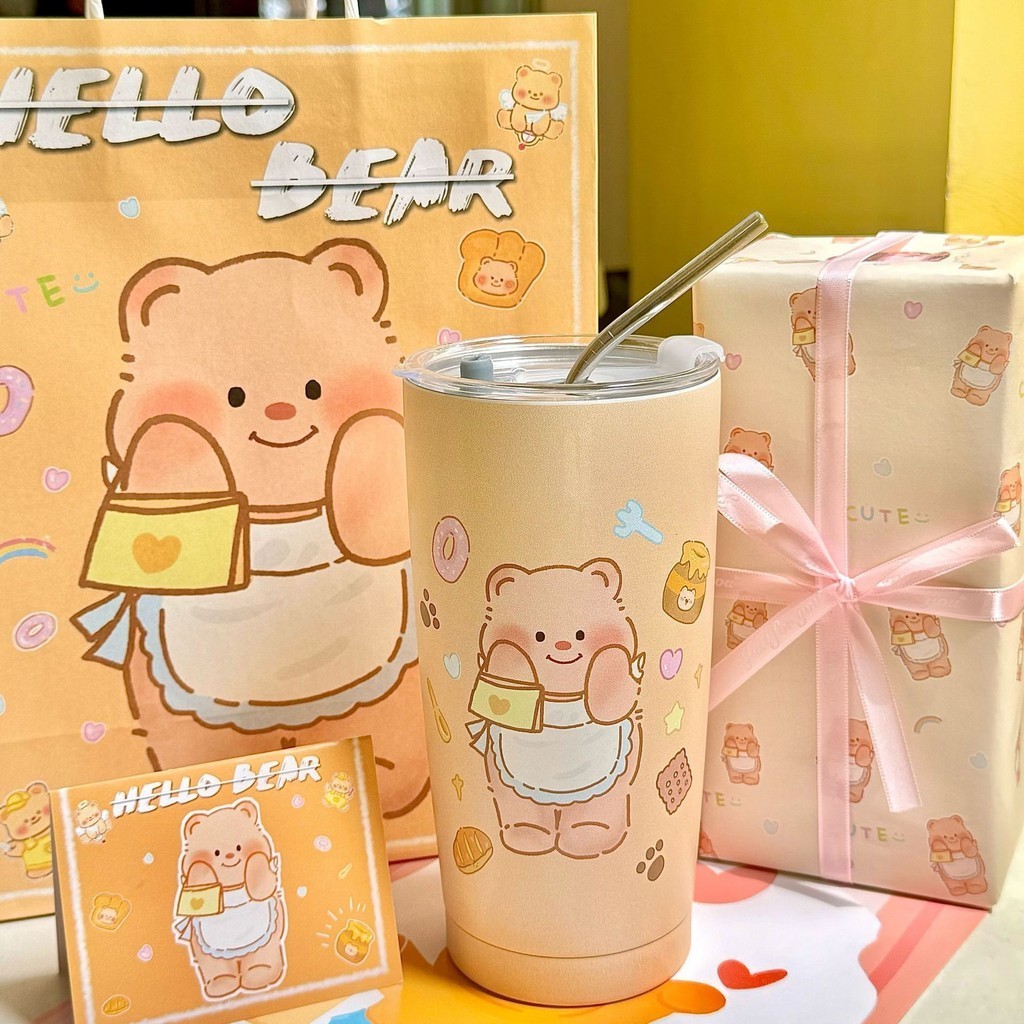 หมีน่ารักเนยหมีเนยสแตนเลส 304 ถ้วยสูญญากาศสแตนเลสความจุยาว 600 มล ราคา 179 บาท*ส่งฟรี