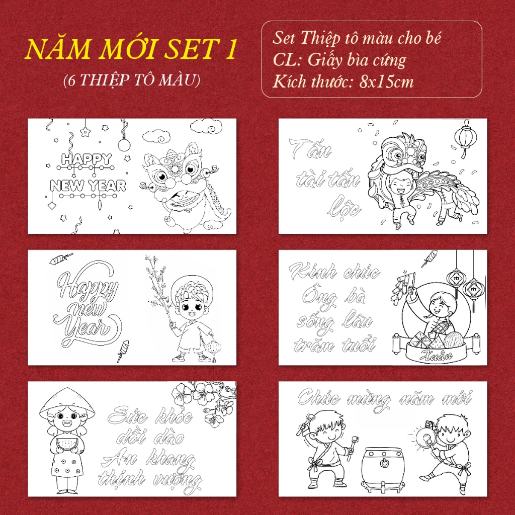 Thiệp tô màu Tết tranh tô màu chủ đề tết 2024 cho bé làm thiệp 8-3 20-10 20-11 tặng mẹ tặng cô giáo