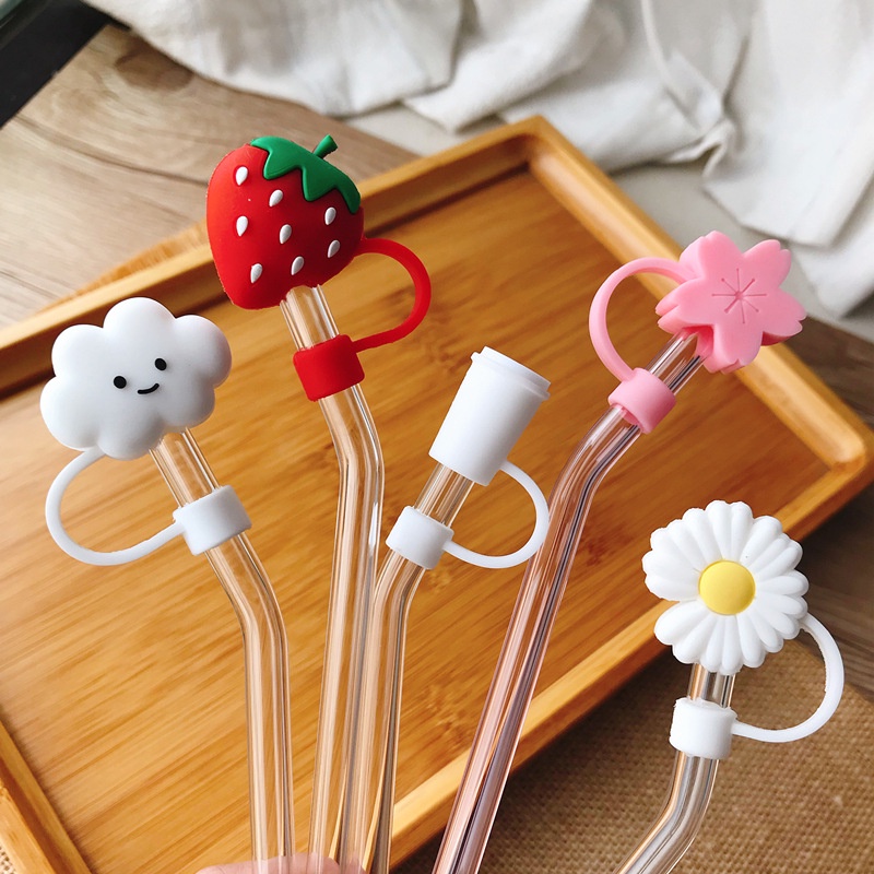 1PC Sáng Tạo ống hút silicon cắm tái sử dụng nắp chống bụi uống cốc thủy tinh phụ kiện phim hoạt hình cắm miếng bọc tai nghe