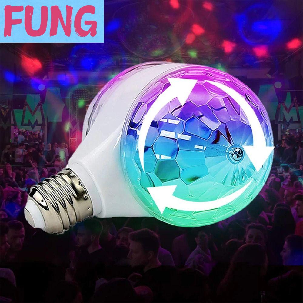FUNG หัวคู่ หลอดไฟแอลอีดี E27 AC85-265V 6W การหมุนอัตโนมัติ โคมไฟคริสตัล RGB ของตกแต่งงานปาร์ตี้ สีสันสดใส ไฟดิสโก้ไฟ งานแต่งงานวันหยุดคริสต์มาส ราคา 139 บาท*ส่งฟรี