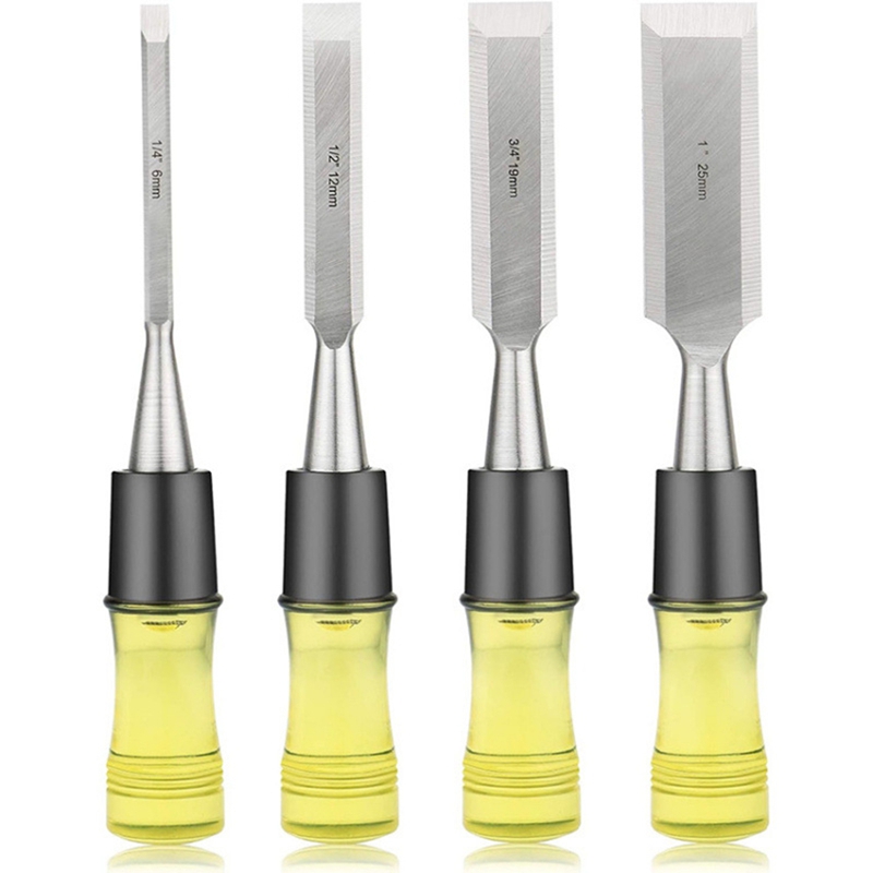 (QTAS) 4pcs Wood Chisel Set for Woodworking, -V Steel Beveled Edge Blade, PVC High Impact Handle Wood Chisel