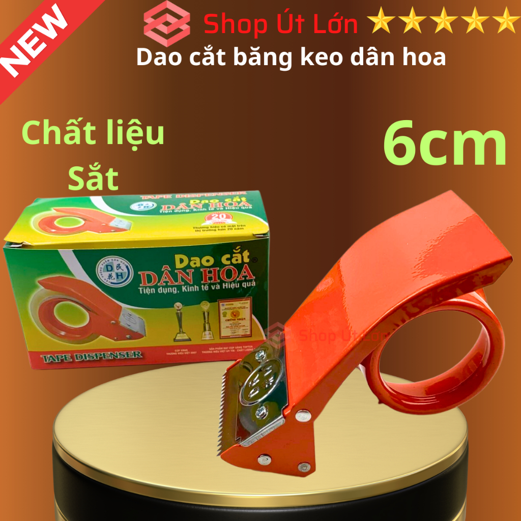 Dao cắt băng keo 6cm Dân Hoa, sắt lưỡi thép, chất liệu Kim loại