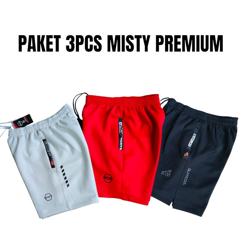 AR Sport Paket 110 ribu dapat 3pc Celana pendek running pria gym jogging volly misty elastis tebal hitam Harga  129,999 rupiah*Gratis Ongkir