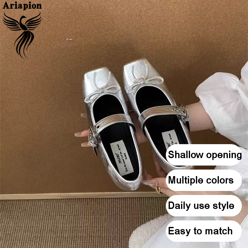 AriaPion丨Stylish & Comfortable Low Heel Square Toe Flats - Multiple Colors, Adjustable Strap, Rubber Sole, Perfect for Daily Wear ราคา 344 บาท*ส่งฟรี