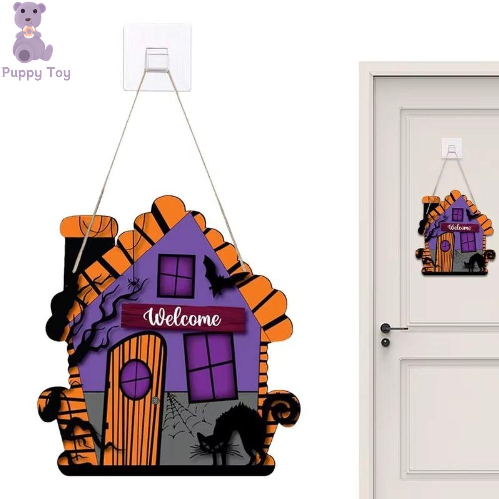 TESDFD Mèo Đen Biển Gỗ Halloween Hài Hước Đáng sợ Đồ trang trí Halloween Lễ hội Đạo cụ Thẻ treo Halloween Cửa