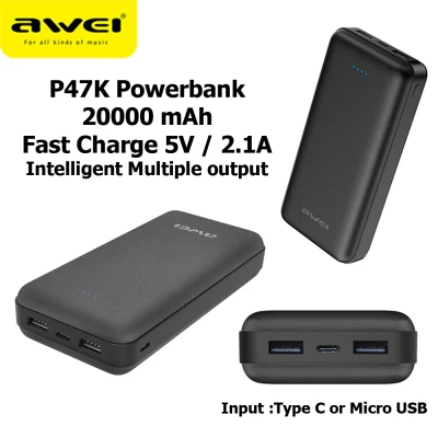 AWEI P47K Intelligent multiple output Fast Charging 2.1A Power Bank 20000mAh (type C/ micro USB)