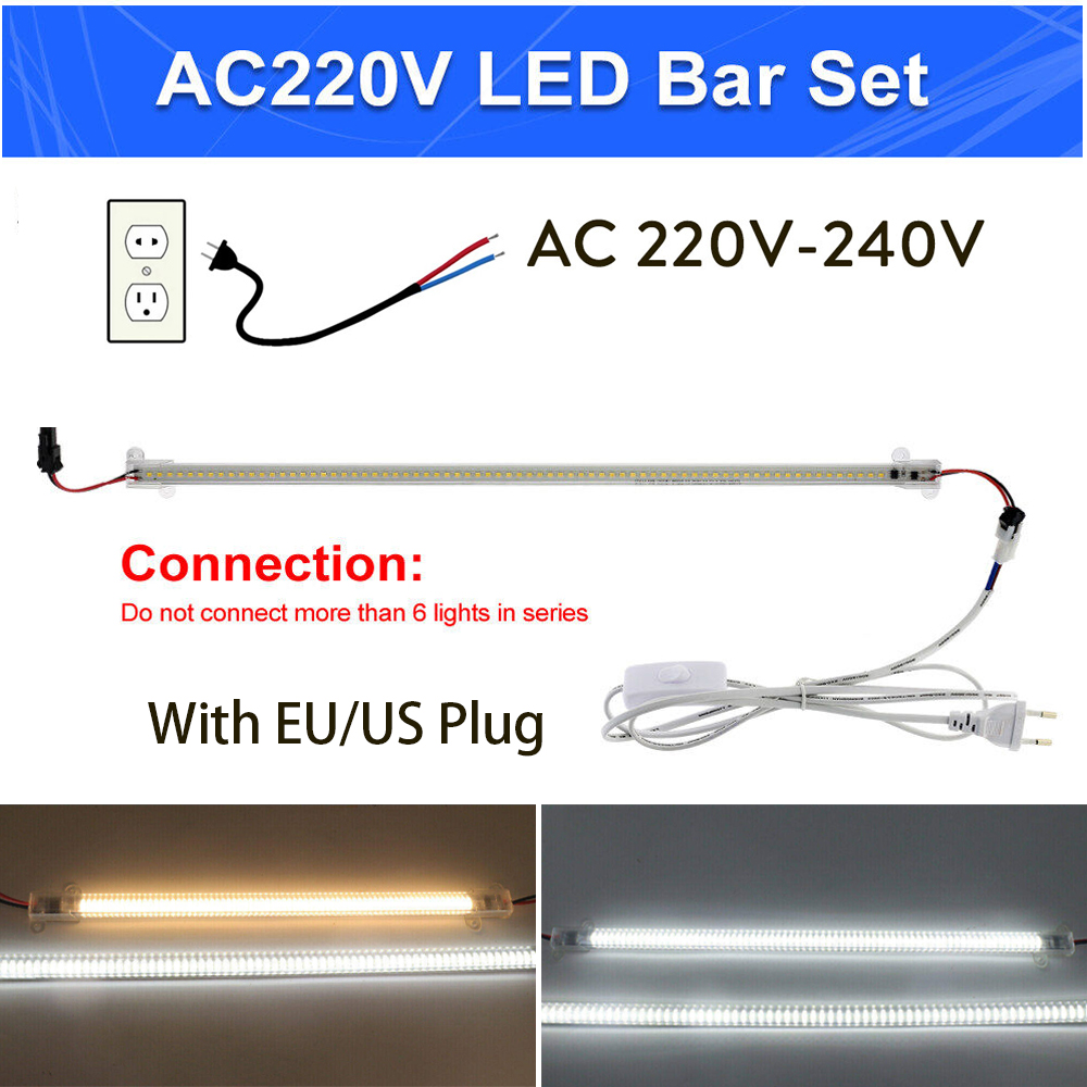 1Set 30cm LED Rigid Strip Light Floodlight Tubes Bar 2835 SMD DIY Counter Showcase Shelf Window Display Lamp 220V With On/off Switch