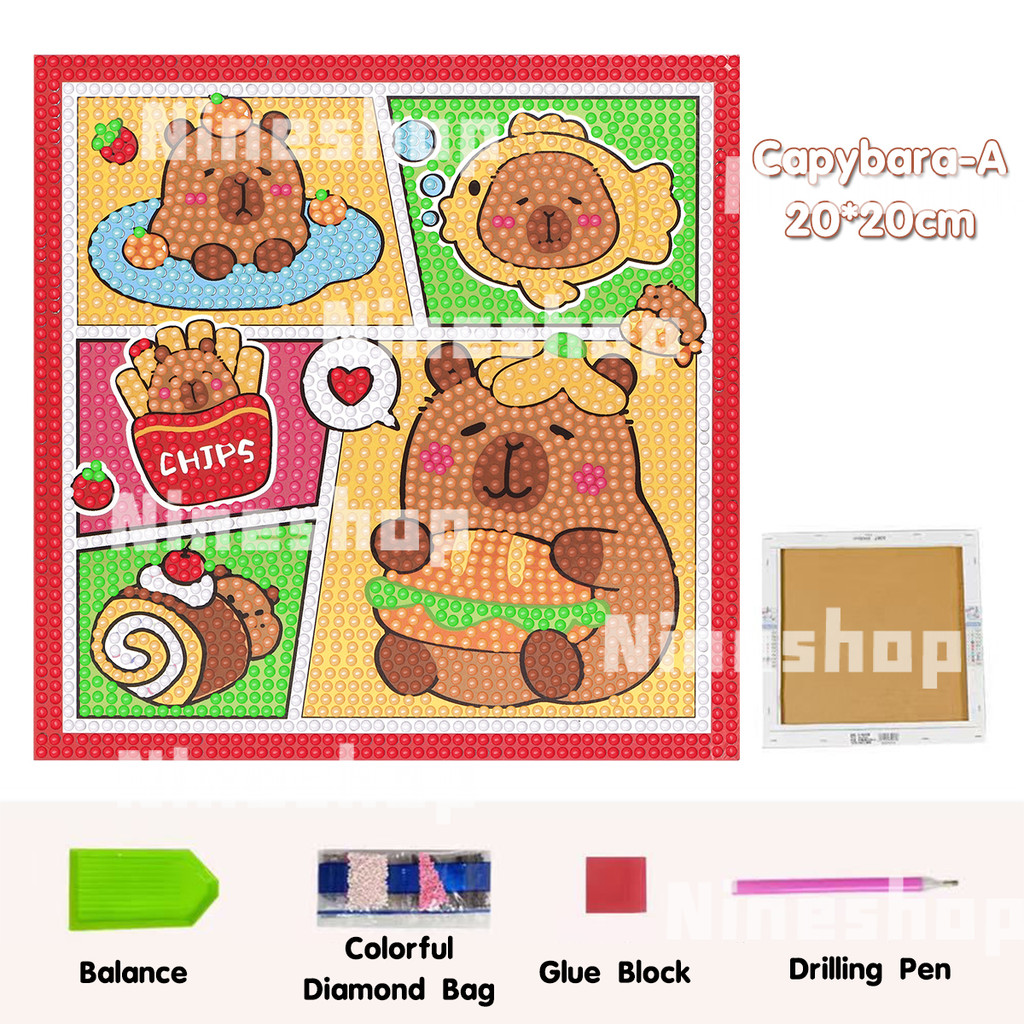 20cm Labubu Kuromi DIY Diamond Painting Kids Cute Cartoon Sanrio Melody Capybara Toys Handmade Painting with Frame For Kids 钻石画