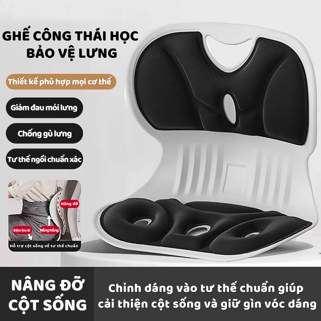 Đệm ghế công thái học dày ngăn ngừa vẹo cột sống và giảm đau lưng phù hợp cho người lớn và trẻ em