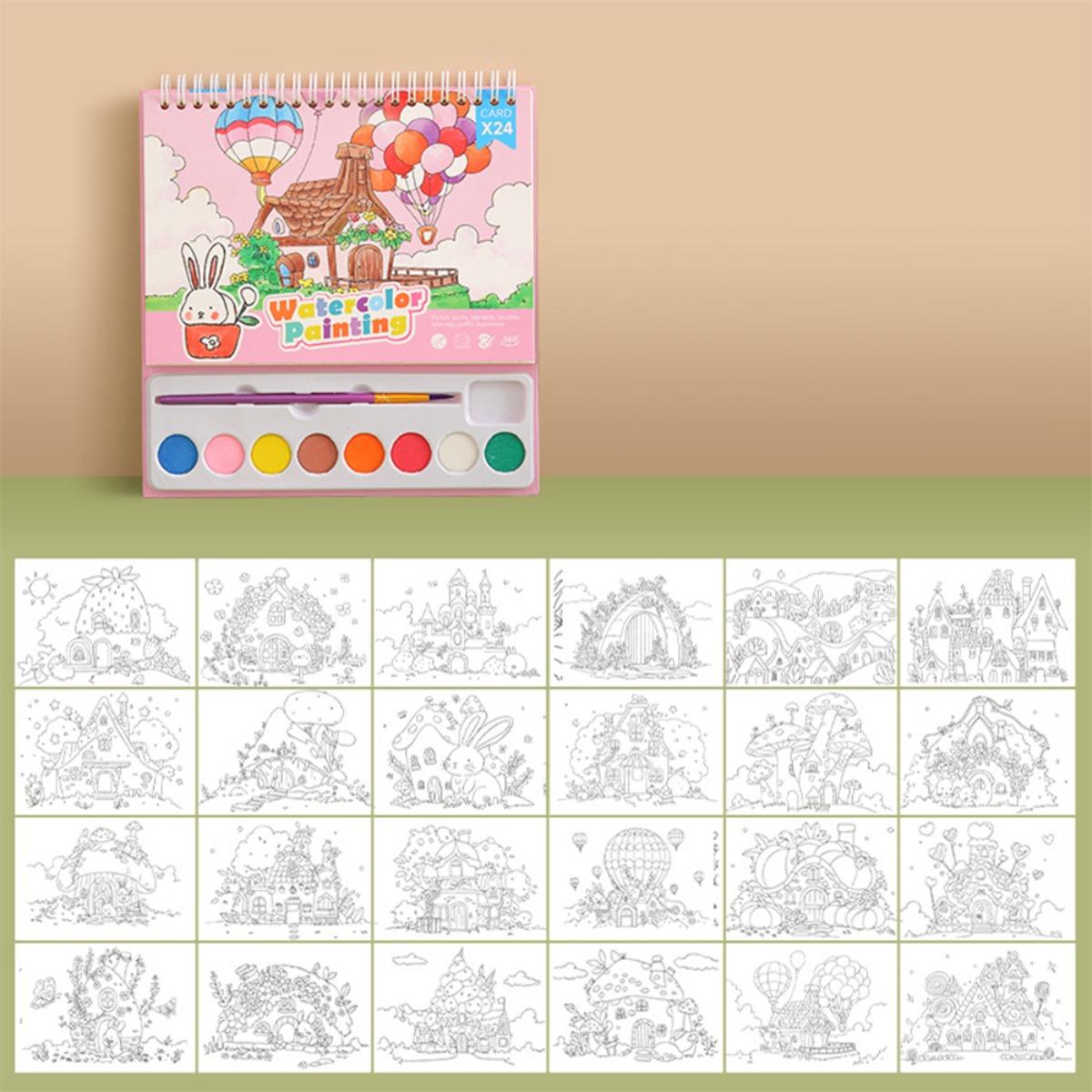 【WERSLNG】ชุดระบายสีน้ำสัตว์การ์ตูน 24 แบบ สำหรับเด็ก พกพาสะดวก ปลอดสารพิษ 12 สี