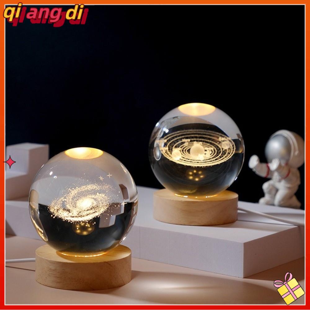 QIANGDI 6cm pha lê 3D Khắc Có chân đế LED Quà tặng vũ trụ Đồ thủ công Độc nhất pha lê hệ trời 3D Quà tặng