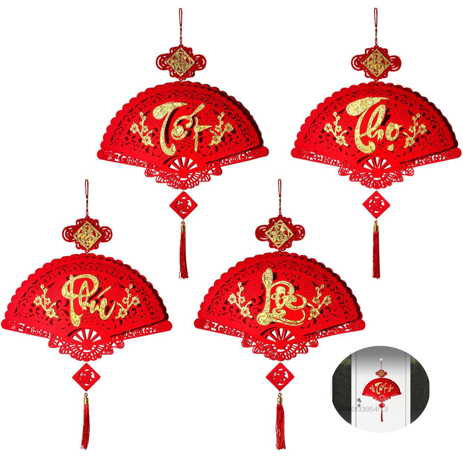 Trang Trí Tết Việt Nam 3D Quạt Giấy Phước Treo Trang Trí Phòng Khách Nghiên Cứu Phòng Ngủ Ban Công TF-Hre-VN