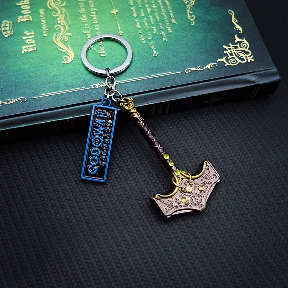 Game God of War Ragnarok Keychain Weapons Hammer Mjolnir