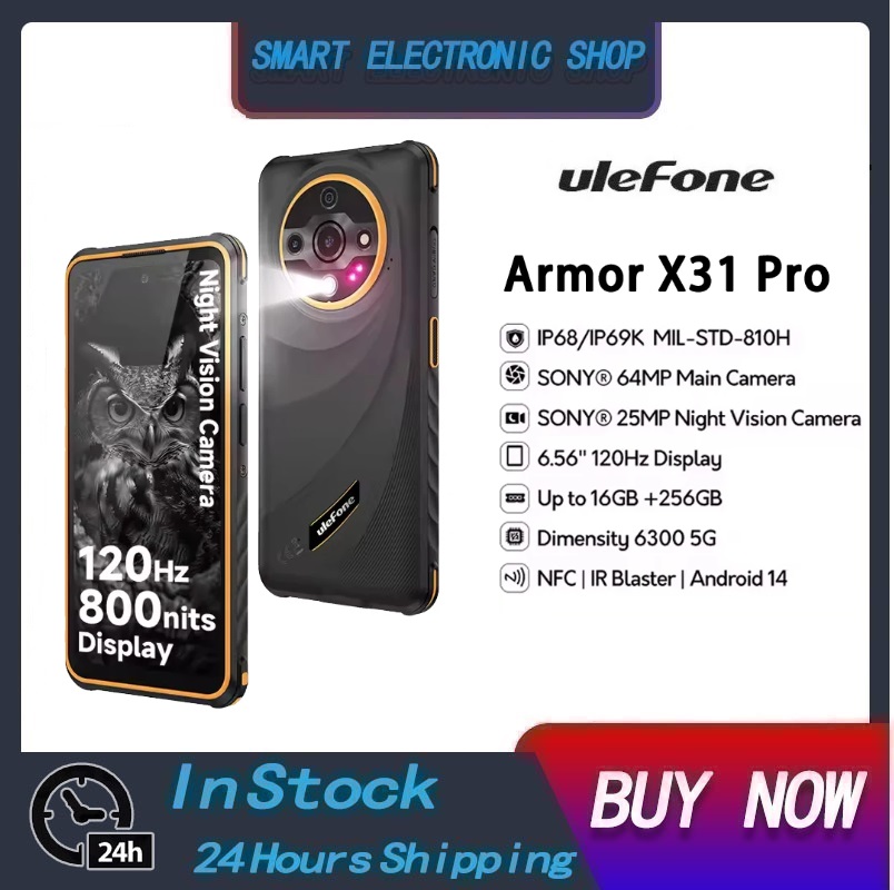 Ulefone Armor X31 Pro 5G Rugged Smartphone Android 14 6.56" 120Hz Display Up to 16GB RAM 256GB ROM 64MP Camera Cell Phone NFC ราคา 9,000 บาท*ส่งฟรี