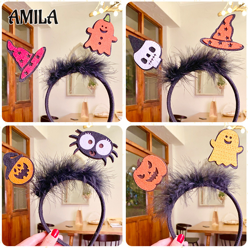 Amila Sản phẩm bán chạy Halloween lông hairband, tiệc hóa trang đạo cụ biểu diễn, bí ngô mũ nón, trang trí Halloween