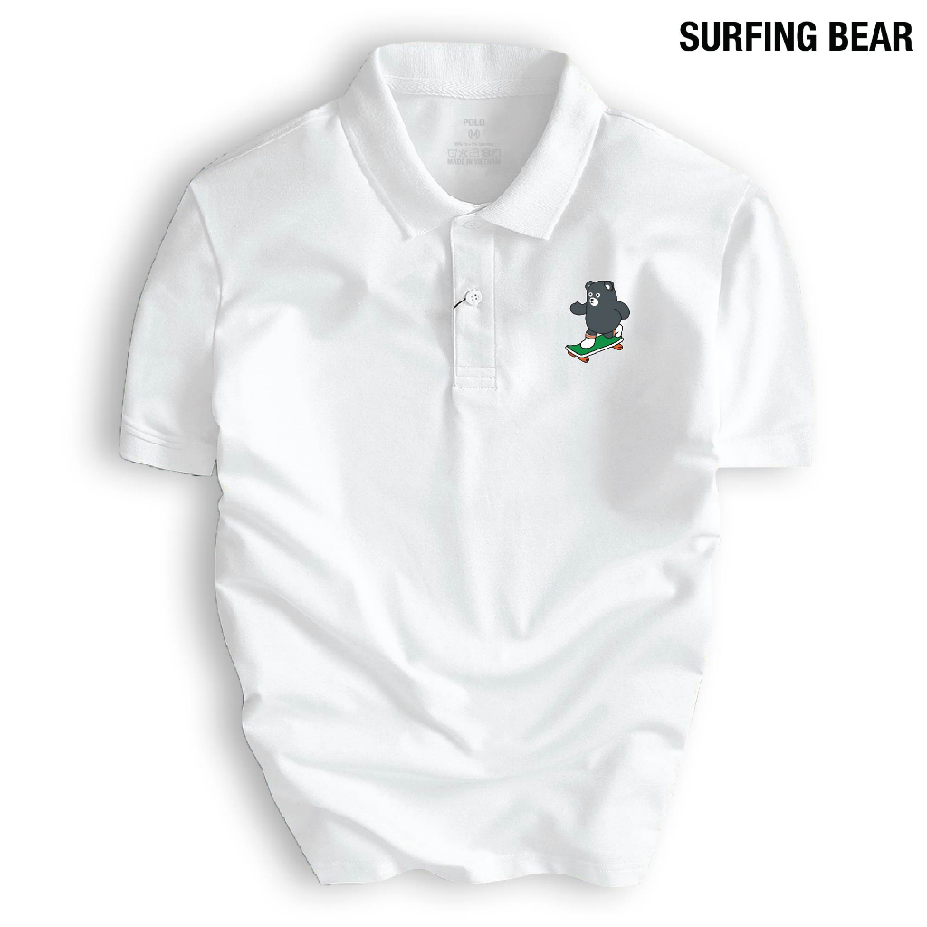 Áo thun Polo SURFING BEAR họa tiết dễ thương vải cá sấu co dãn 4 chiều form gerular fit