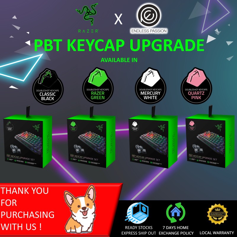 Razer Doubleshot PBT Keycap Upgrade Set for Mechanical & Optical Keyboards: Compatible with Standard 104/105 US and UK layouts - Available in 4 colours Singapore