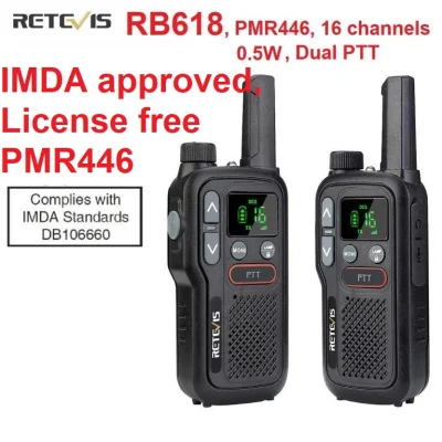 Singapore ready stock, IMDA approver License free Retevis RB618 (2 pcs) 1 pair Mini Walkie Talkie Rechargeable Walkie-Talkies PTT PMR446 Long Range Portable Two Way Radio