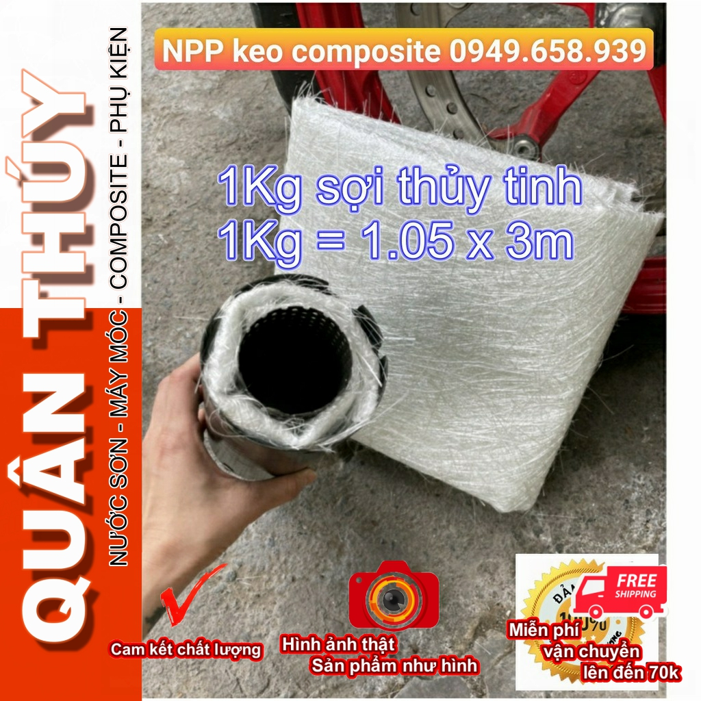 (Cuộn 30kg - 28k/kg) [DEAL SỐC GIÁ SỈ] Sợi Thuỷ Tinh quấn bô xe, gia cường keo (nhựa) composite (1kg) ~ 3m2.