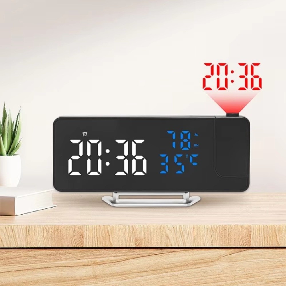 SEMATTI 180 ° Sự xoay chuyển Đồng hồ báo thức chiếu hình kỹ thuật số Nhiệt độ Độ ẩm Ngày tháng Cấp nguồn qua USB Đồng hồ LED gương Sáng tạo Chế độ ban đêm Đồng hồ LED 12/24 giờ cho phòng ngủ