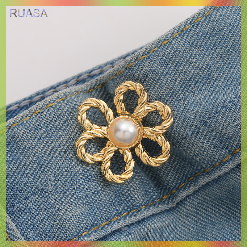 RUASA Thắt chặt eo khóa hợp kim trâm cài pins Clip ngọc trai hoa có thể điều chỉnh Snap nút quần jean nút có thể tháo rời quần áo phụ kiện