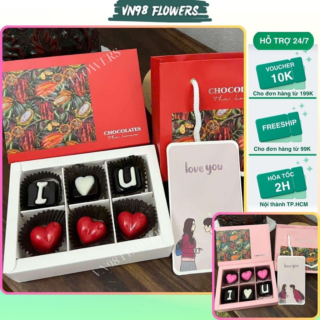 Hộp quà tặng Socola lễ Tình Nhân 2025 - Tặng kèm túi và thiệp - VN98 Flowers