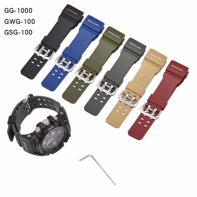 Nhựa Watchband cho đồng hồ Casio GG-1000/GWG-100/GSG-100 thay thế dây đai với công cụ thời trang ngụy trang dây đeo cổ tay phụ kiện