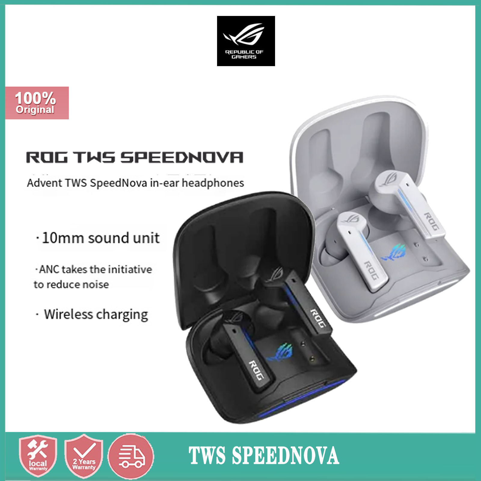 ROG TWS SpeedNova wireless earphones, built-in Bluetooth helmet, 2-mode, sporty, noise reduction, fast charging, waterproof, suitable for gaming ราคา 3,970 บาท*ส่งฟรี