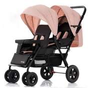 Lightweight Twin Stroller - Foldable, Breathable, Front/Rear Seating