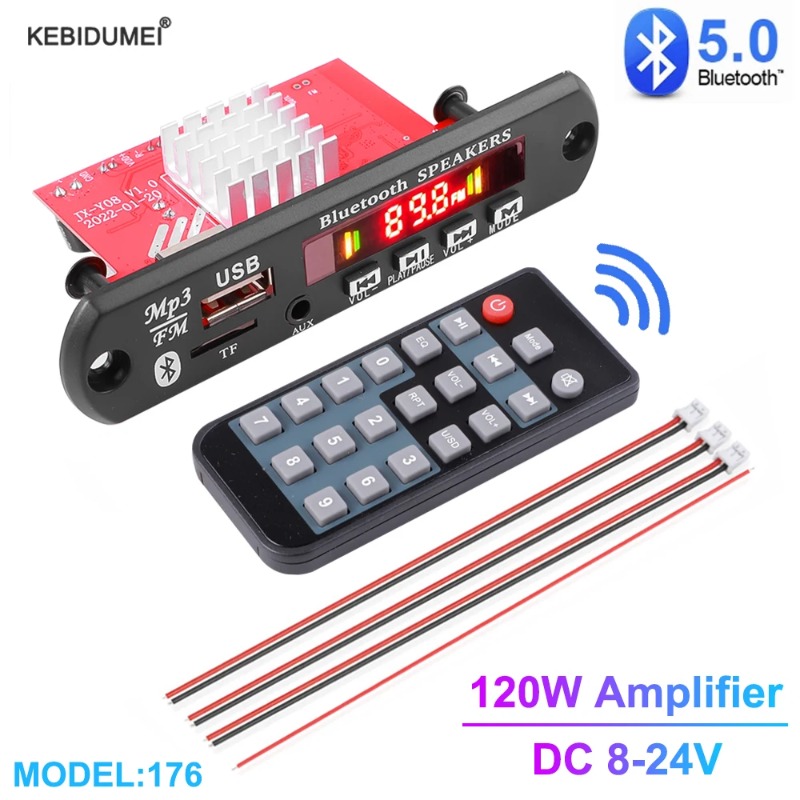 120w khuếch đại bluetooth 5.0 bảng mạch giải mã mp3 dc 8v-24v máy nghe nhạc mp3 xe nhạc fm mô-đun radio với điều khiển từ xa cho loa