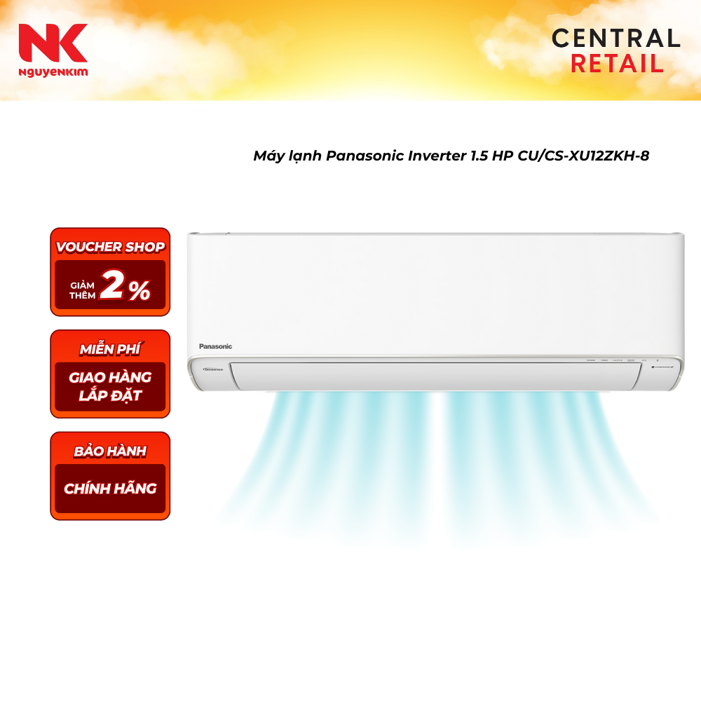 (MIỄN PHÍ LẮP ĐẶT) Máy lạnh Panasonic Inverter 1.5 HP CU/CS-XU12ZKH-8