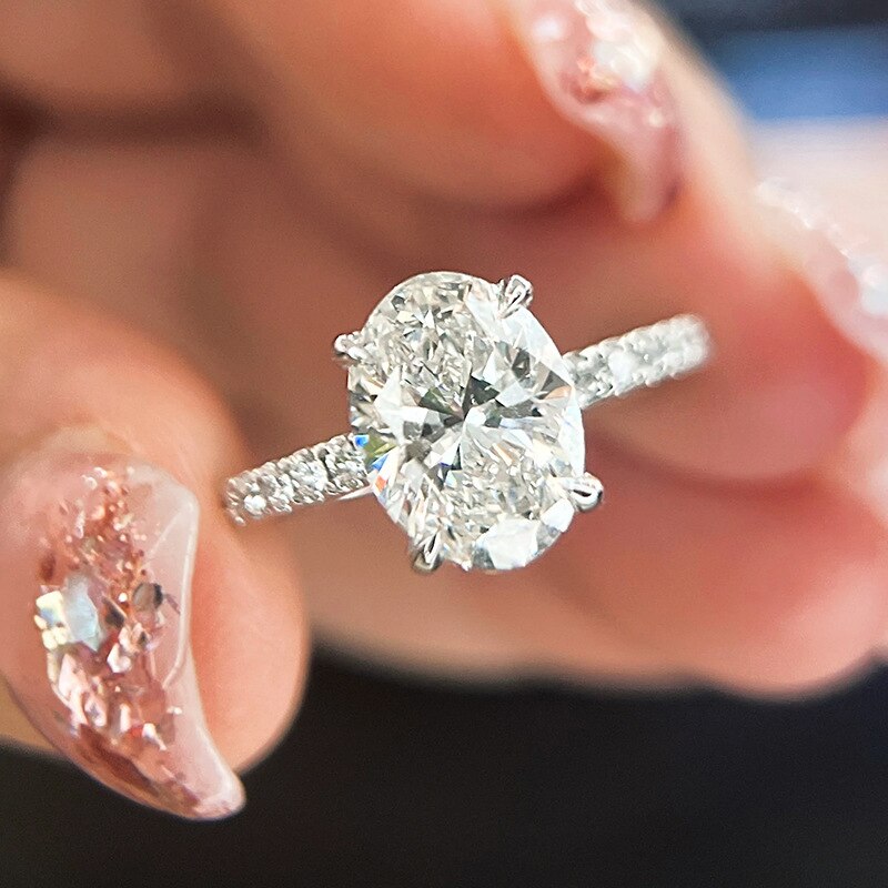 NeeTim 3ct Oval Cut Moissanite Lab Diamond Rings for Women 925 Sterling Silver Proposal Ring Wedding Engagement Band Jewelry ราคา 2,207 บาท*ส่งฟรี