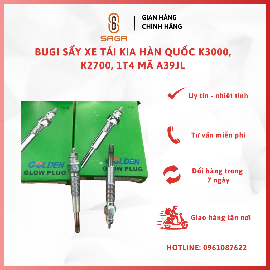 Bugi sấy Kia Hàn Quốc 1T4 K3000 K2700 A39JL. Bộ 4 cái. bugi sấy xe tải KIA