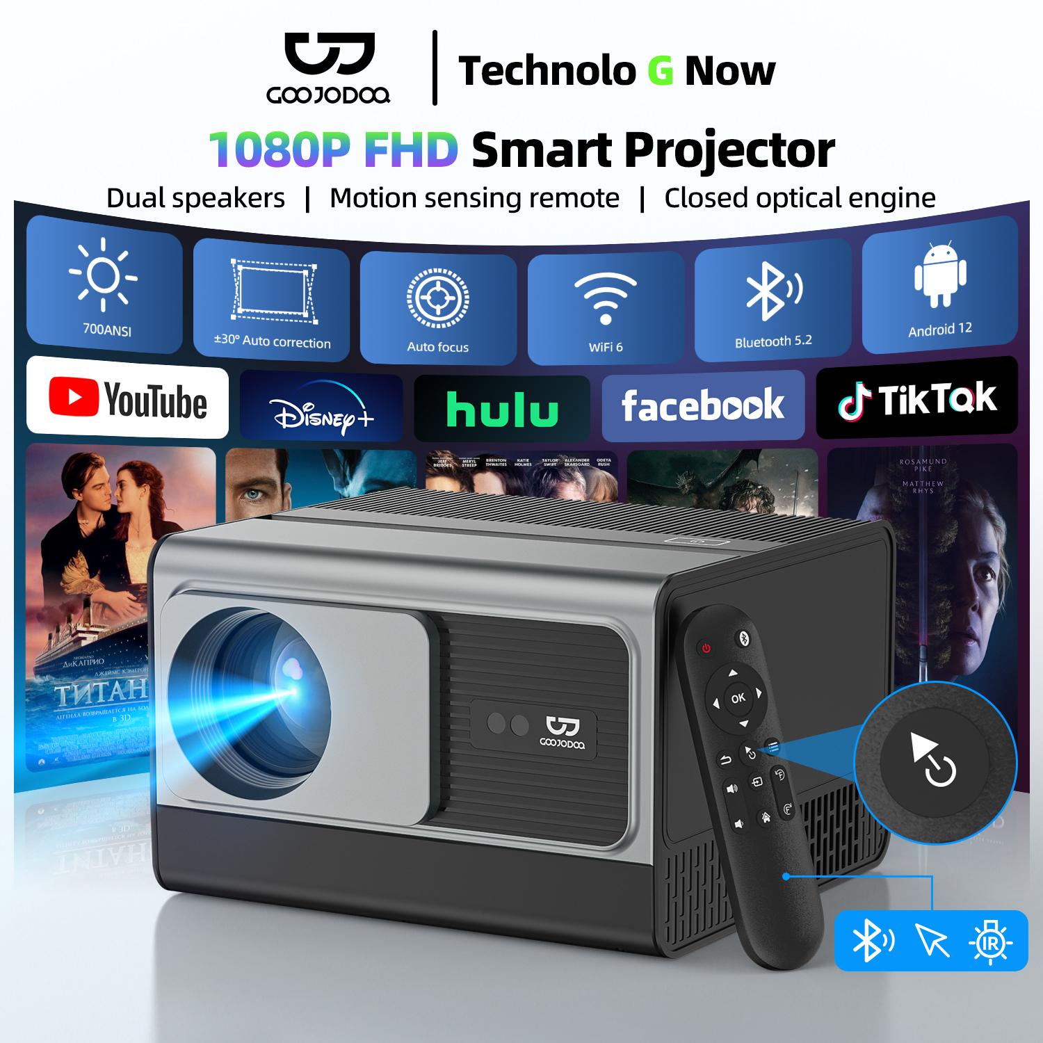 Goojodoq 1080P Fhd Smart Pin Projector | Auto Focus and Keystone Correction ±30 ° | Dual 8W Stereo Speakers | Wifi 6 Android 12 Bluetooth 2.4 | Displays in Large Sizes up to 200 Inches ราคา 5,499 บาท*ส่งฟรี
