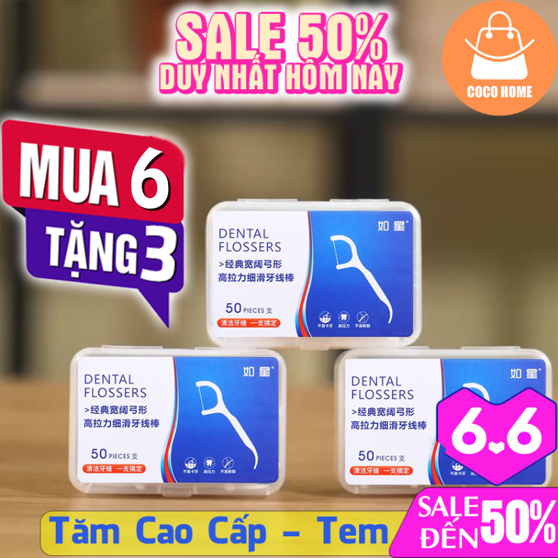 Combo 10 PCs dental floss stick sterilizer 1 box of 50 premium Japanese tree dental floss stick dental floss stick 50 PCs dental floss box, Japanese dental floss stick