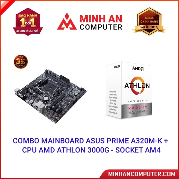 Combo Mainboard ASUS Prime A320M-K + CPU AMD Athlon 3000G - Socket AM4