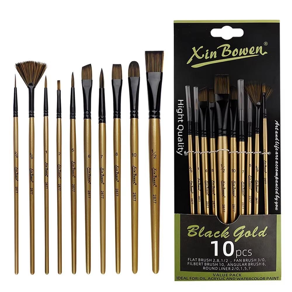  Bộ 10 Cọ Vẽ Chuyên Nghiệp Acrylic Màu Nước Màu Dầu Đa Dạng Đầu Lông Nylon Mềm Cán Gỗ Cho Học Sinh Họa Sĩ 
